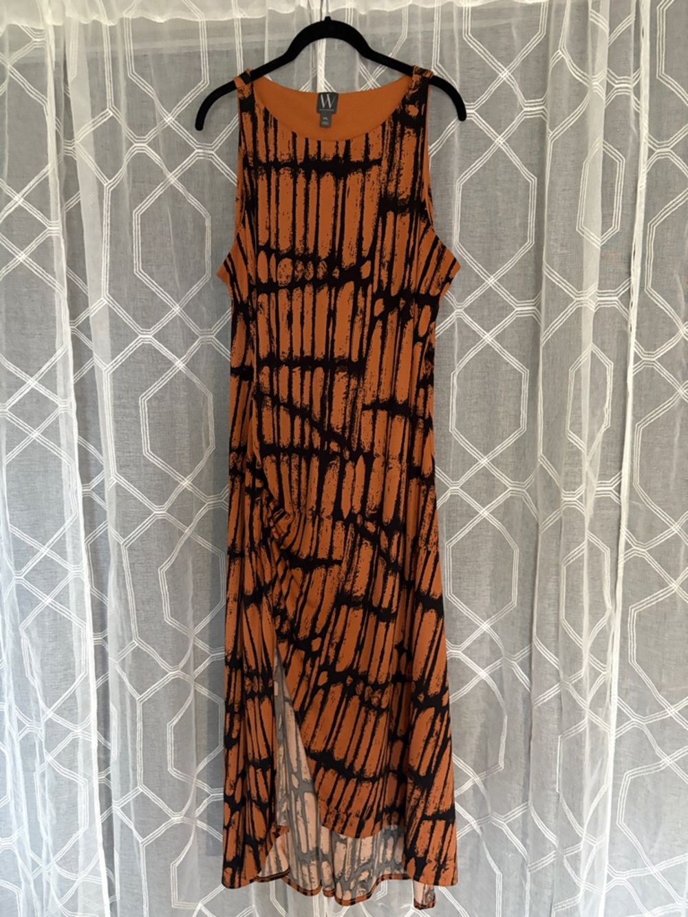 W by Worth Orange and Black Abstract Sleeveless Maxi Dress